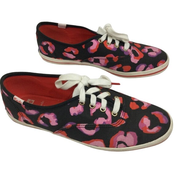Keds Kate Spade New York Womens Black Leopard Print Lace Up Sneakers Size 8 US - Picture 1 of 12